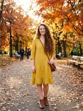 Relaxed Linen Tunic Dress in Mustard Yellow